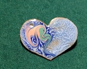 Artisan Handcrafted Copper Enamel Blue Heart Pin, Unique, one of a kind, Kiln Fired Artisan Jewelry Gift