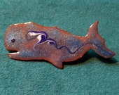 Copper Enamel Whale Pin, Unique, one of a kind, Kiln Fired Artisan Handcrafted Jewelry Gift