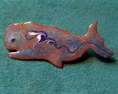 Copper Enamel Whale Pin, Unique, one of a kind, Kiln Fired Artisan Handcrafted Jewelry Gift