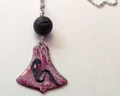 Artisan Handcrafted Red Bell Essential Oil Diffuser Stress Relief Necklace, Enamel & Lava Stone | Unique Self Care Aromatherapy Jewelry Gift