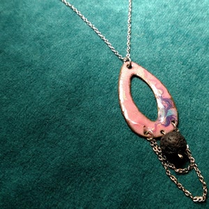 Essential Oil Diffuser Necklace, Pink and Purple Copper Enamel with Lava Stone makes a Unique Artisan Handcrafted Aromatherapy Jewelry Gift image 1
