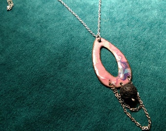 Essential Oil Diffuser Necklace, Pink and Purple Copper Enamel with Lava Stone makes a Unique Artisan Handcrafted Aromatherapy Jewelry Gift