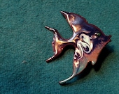 Copper Enamel Blue Fish Pin, Unique, one of a kind, Kiln Fired Artisan Handcrafted Jewelry Gift