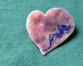 Copper Enamel Purple Heart Pin, Unique, one of a kind, Kiln Fired Artisan Handcrafted Jewelry Gift