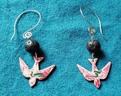 Red Bird Essential Oil Diffuser Anxiety Stress Relief Earrings, Enamel and Lava Stone | Stress Relief Aromatherapy Self Care Jewelry Gift