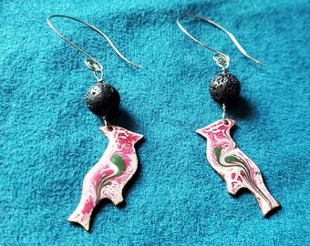 Red Bird Essential Oil Diffuser Anxiety Stress Relief Earrings, Enamel and Lava Stone | Stress Relief Aromatherapy Self Care Jewelry Gift