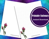 Printable Letter Writing Stationery | Watercolor Floral Thistle | Printable Instant Download | Lined and Unlined Letter Writing Paper