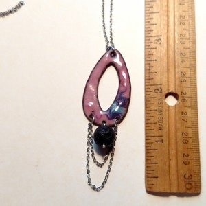 Essential Oil Diffuser Necklace, Pink and Purple Copper Enamel with Lava Stone makes a Unique Artisan Handcrafted Aromatherapy Jewelry Gift image 4