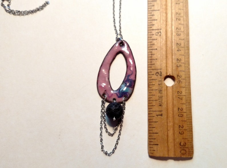 Essential Oil Diffuser Necklace, Pink and Purple Copper Enamel with Lava Stone makes a Unique Artisan Handcrafted Aromatherapy Jewelry Gift image 4