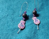 Purple Cat Essential Oil Diffuser Earrings, Copper Enamel with Lava Stone and Amethyst makes a Unique Artisan Aromatherapy Jewelry Gift