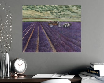 Watercolor Art Print Young Living Mona Utah Lavender Field Poster  Wagon  Ride Wall Art Print, Office Wall Decor