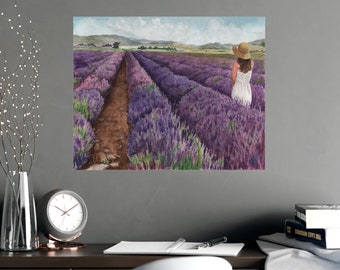 Watercolor Art Print Young Living Mona Utah Lavender Field Wall Art Print, Office Wall Decor