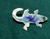 Artisan Handcrafted Copper Enamel Alligator Pin, Unique, one of a kind, Kiln Fired Artisan Jewelry Gift