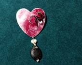 Essential Oil Diffuser Copper Enamel Heart Pin with Mother of Pearl and Lava Stone makes a Unique Aromatherapy Jewelry Gift