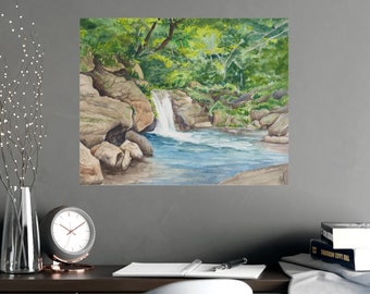 Watercolor Jinyue Taiwan Waterfall Landscape Wall Art Print Office Wall Decor