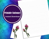 Letter Writing Printable Paper Stationary Watercolor Thistle Lined and Unlined Digital Download