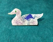 Artisan Handcrafted Copper Enamel Purple Duck Pin, Unique, one of a kind, Kiln Fired Artisan Jewelry Gift