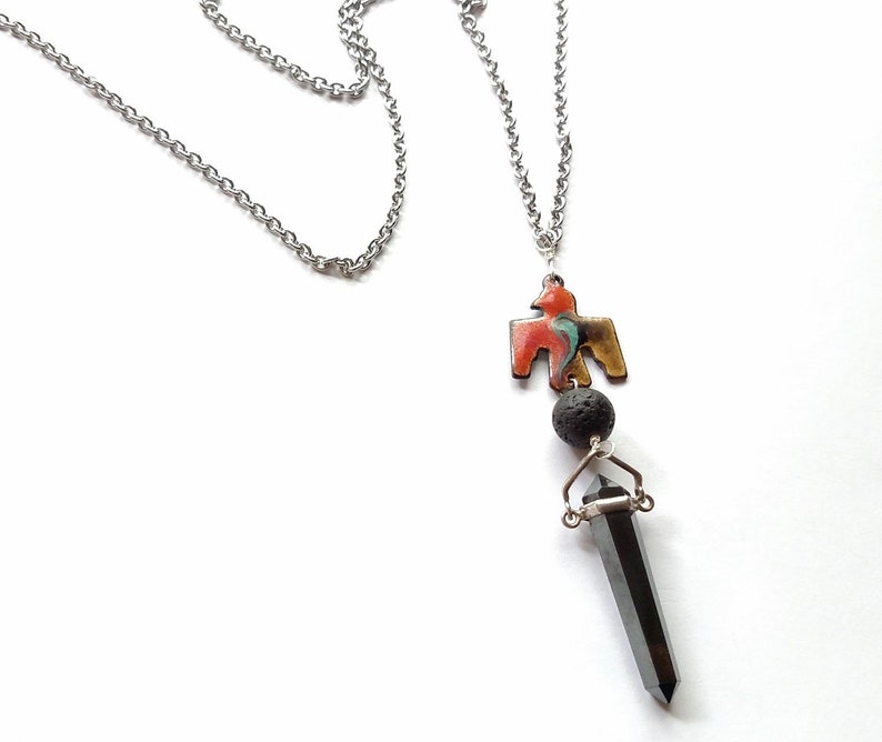 Essential Oil Diffuser Stress Relief Necklace Enamel Thunderbird, Lava Stone with Hematite point makes a Unique Aromatherapy Jewelry Gift image 1
