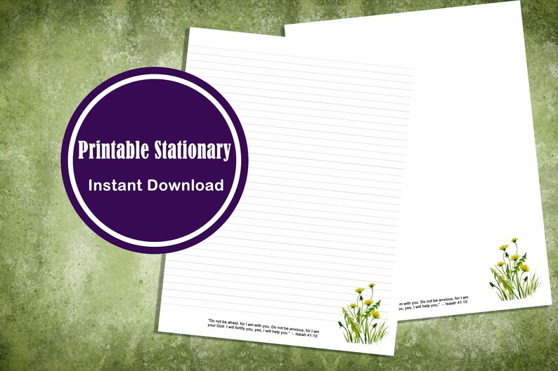 Printable Letter Writing Stationery Watercolor Floral Dandelion