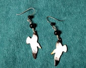 Copper Enamel Seagull Dangle Earrings with Sterling Silver, Unique Kiln Fired Artisan Statement Jewelry Gift