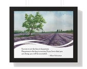 Inspirational Framed Watercolor Lavender Field Wall Art Print, Positive Quote, Motivational Wall Art, Success and Happiness. Office Decor