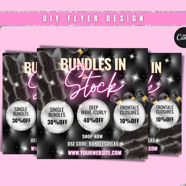 DIY Bundles In Stock flyer, Social Media Flyer, Hair Extensions Flyer, bundle flyer, bundle sale flyer, flash sale flyer, bundle deal flyer