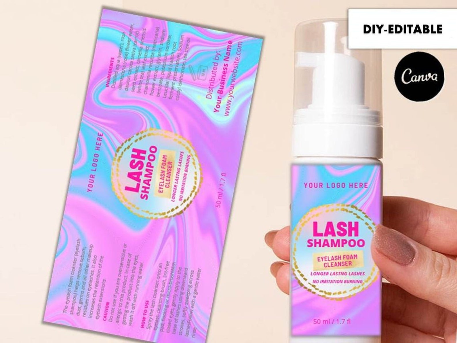 Eyelash Cleanser Foam bottle label Lash bath labels DIY Lash Etsy France