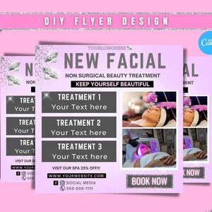 DIY Facial Flyer, Massage flyer, spa flyer, Posts for Facials flyer, Social media flyer, lip filler flyer, Esthetician Flyer, Canva template