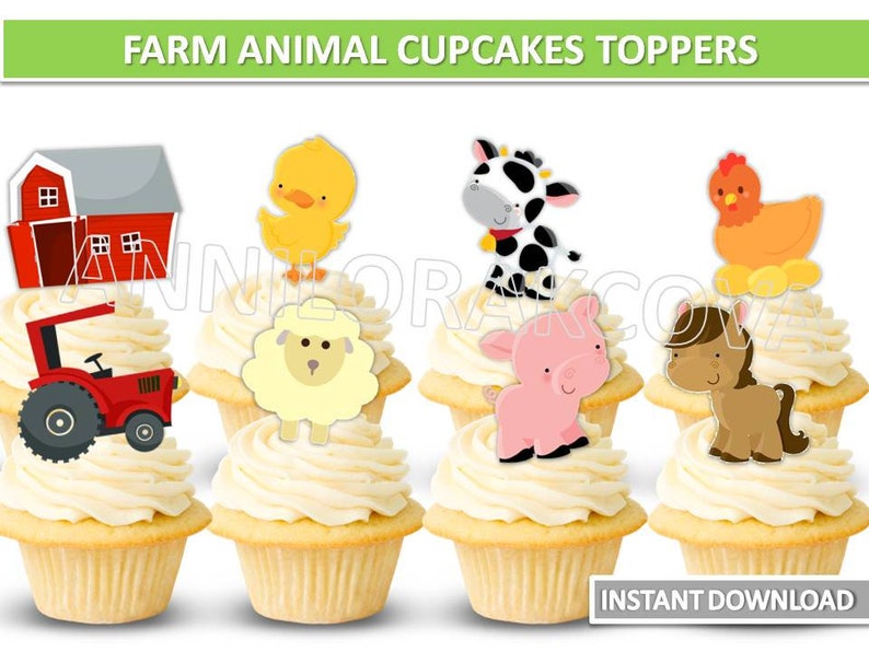 Farm Animal Cupcake Toppers Farm Animal Cake Farm Animal Etsy