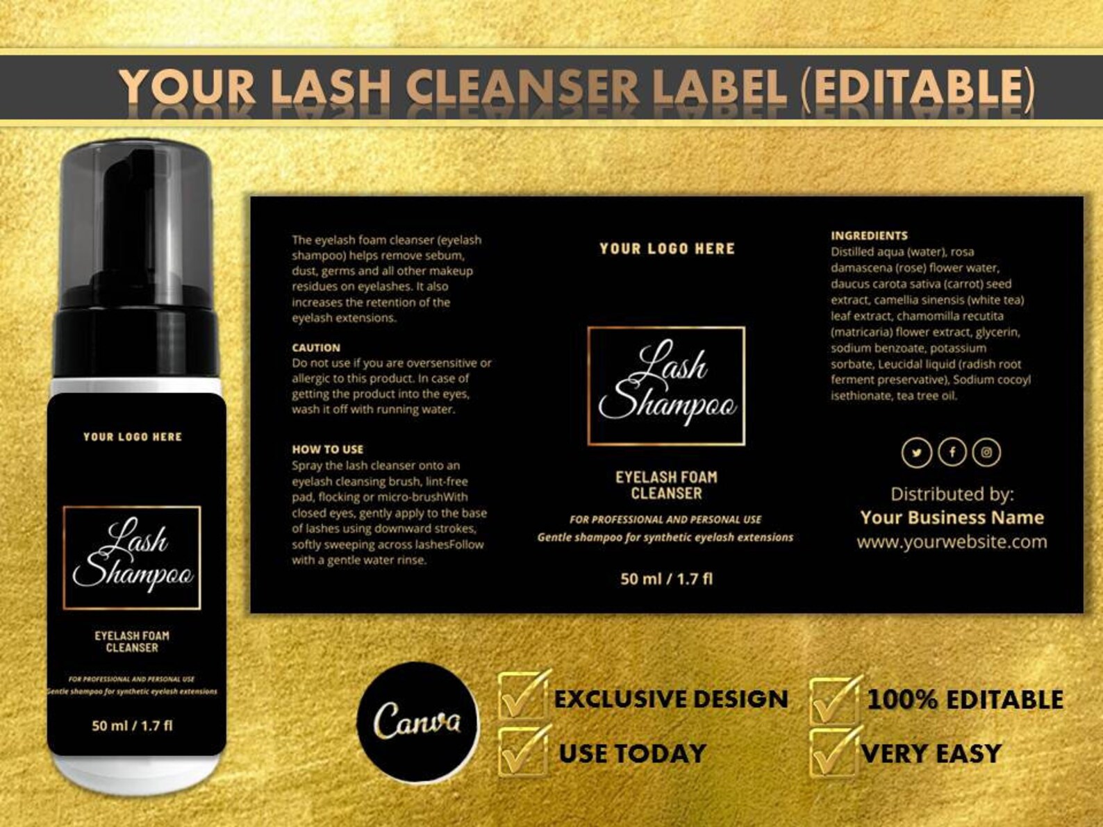 Eyelash Cleanser Foam Bottle Label Lash Bath Labels DIY Lash Etsy