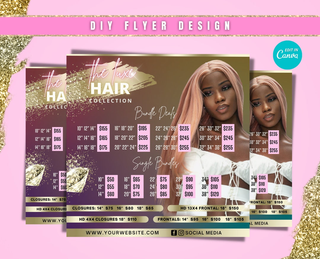DIY Hair Price List Flyer, Hair Bundles Price Flyer, Social Media