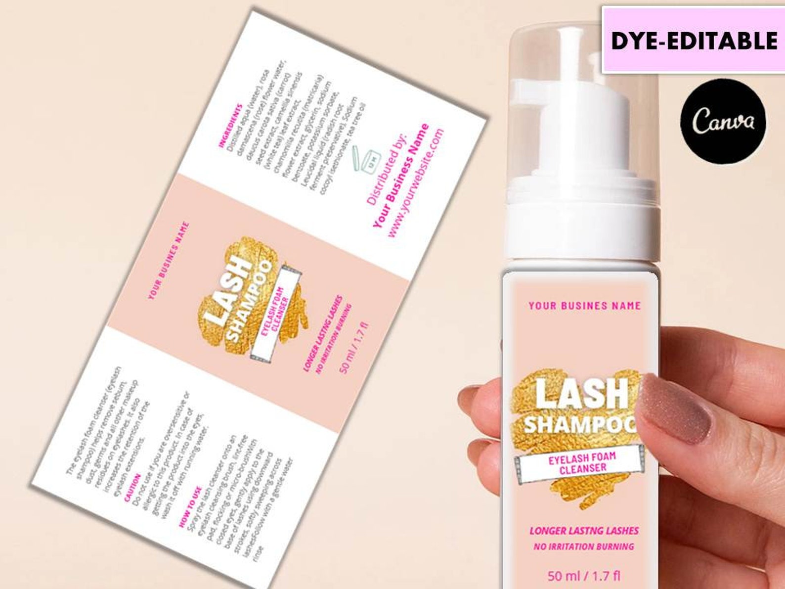 Eyelash Cleanser Foam bottle label Lash bath labels DIY Lash Etsy