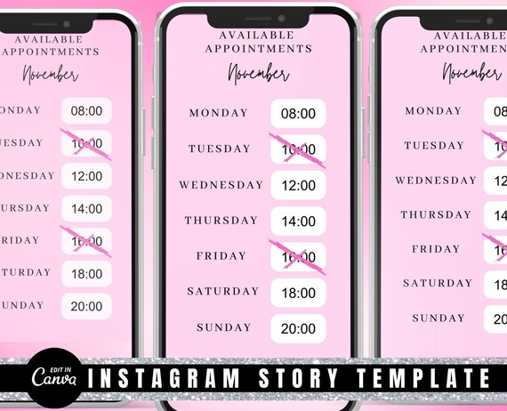 Instagram Story Availability Calendar, Nail Tech Booking Calendar, Hairdresser Calendar Template, Lash Tech Calendar, Available, Nails - Etsy