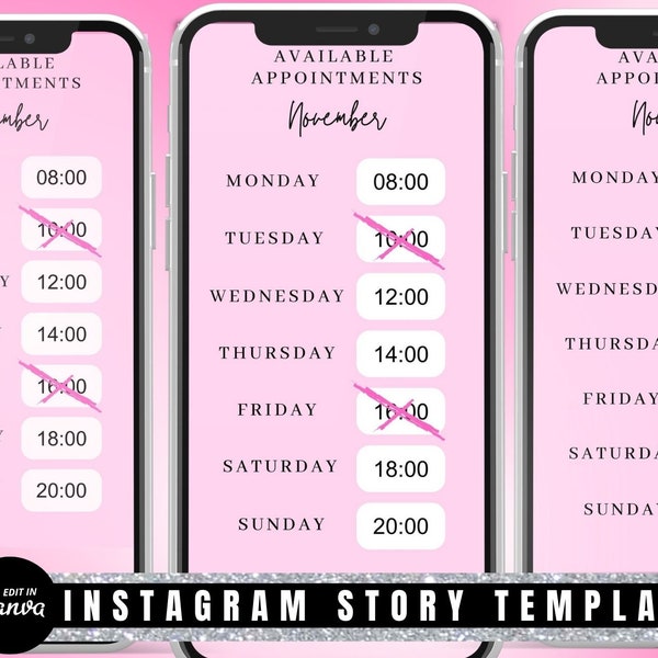 Instagram Story Availability Calendar, Nail Tech Booking Calendar, Hairdresser Calendar Template, Lash tech Calendar, Available, Nails