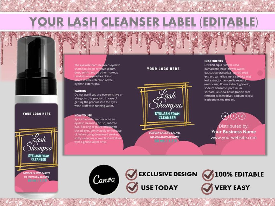 Eyelash Cleanser Foam bottle label Lash bath labels DIY Lash Etsy