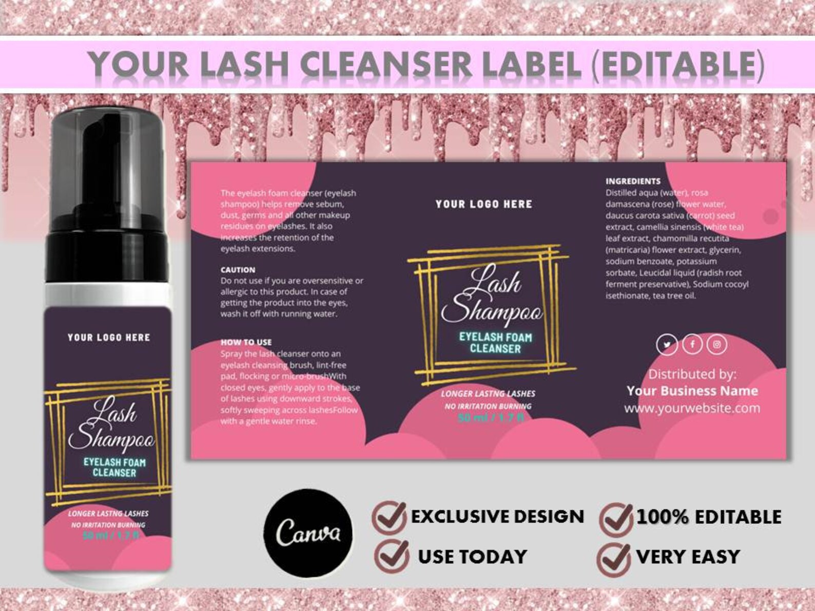 Eyelash Cleanser Foam Bottle Label Lash Bath Labels DIY Lash Etsy