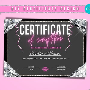 DIY Certificate of Completion Template, Lash Training Certificate, Beauty, Nails Certificate, Certificate Template Editable