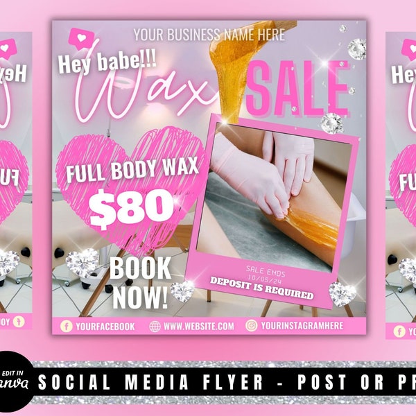 Body Waxing Deals Flyer, DIY Flyer Template Design, Waxing Salon Specials, Brazilian Waxing Services, Premade Sugar Waxing Beauty Spa Flyer