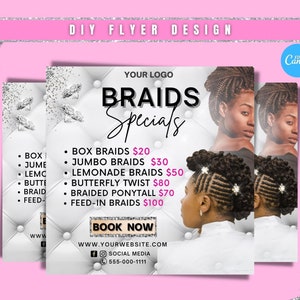 Braids Flyer, DIY Hairstylist Flyer, Hair Flyer, Social media flyer, Braids specials Flyer Template, braid flyer, braid class salon flyer