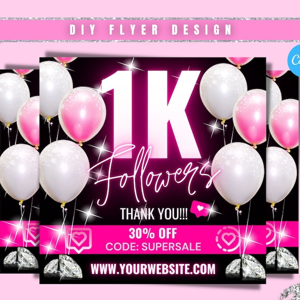 DIY Followers flyer, Social Media Flyer, social media post, 1k followers Editable, Instagram flyer, Flash Sale Flyer