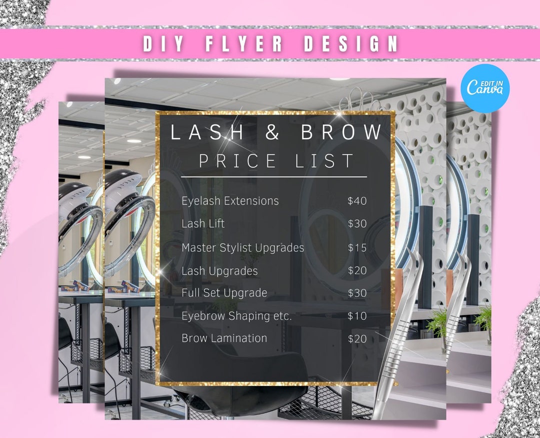 LASH & BROW Price List Template, Makeup Price List, Hair Price List