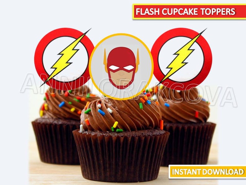 The Flash Cupcake Toppers/ The Flash Printables/ Superhero/ Etsy