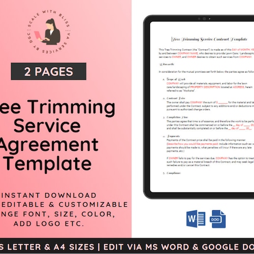 Tree Trimming Contract Template Tree Removal Contract Etsy