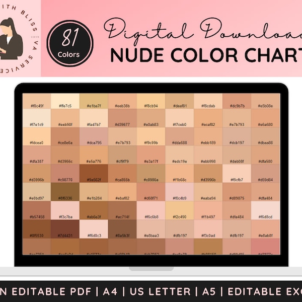 81 Nude Color Chart | Skin Tone Color Chart | Designer Color Chart | Color Chart | Color Template | Etsy Color Chart | Shop Color Chart