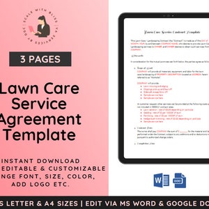 Lawn Care Service Agreement | Landscaping Service Agreement | Mowing Weeding Edging Lawn Care Service Agreement | Landscaping Contract