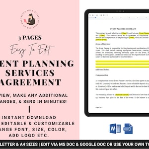 Editable Event Planner Contract Template | Event Planner Contract Template | Event Planning Contract | Event Planning Business Contract