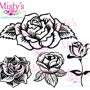 Rose Bundle SVG, Tattoo Clip Art, Hand drawn Roses, Instant Download Rose, Rose SVG