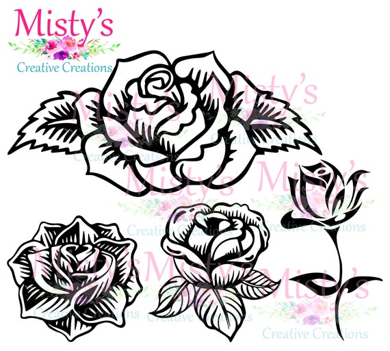 Download Rose Bundle Svg Tattoo Clip Art Hand Drawn Roses Instant Etsy