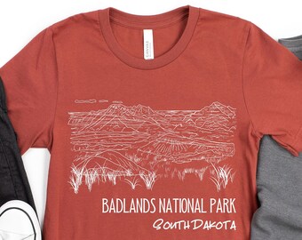 Badlands National Park Shirt - South Dakota T-Shirt - Midwestern Great Plains National Parks TShirt - Badlands Illustration Gift Souvenir