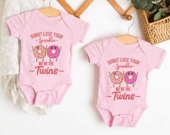 We're the Twins Bodysuits - Twin Girls Boys Pregnancy Reveal Outfits - Birth Announcement Baby One Piece Shirts - Donut Theme